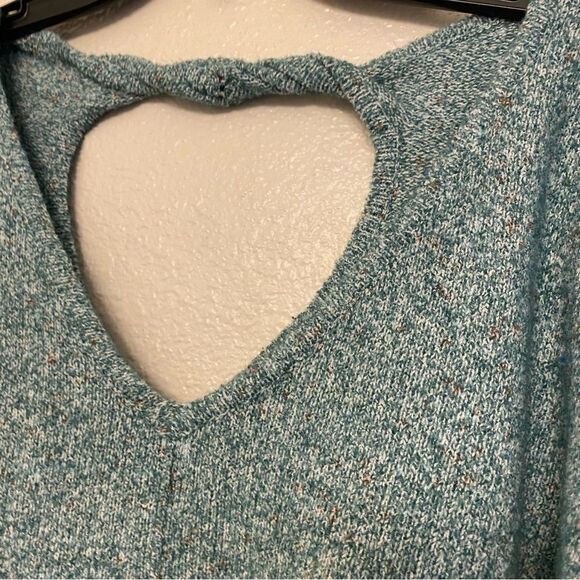 DEMOCRACY blue soft mid weight open back soft stretch sweater v neck L - Picture 4 of 10